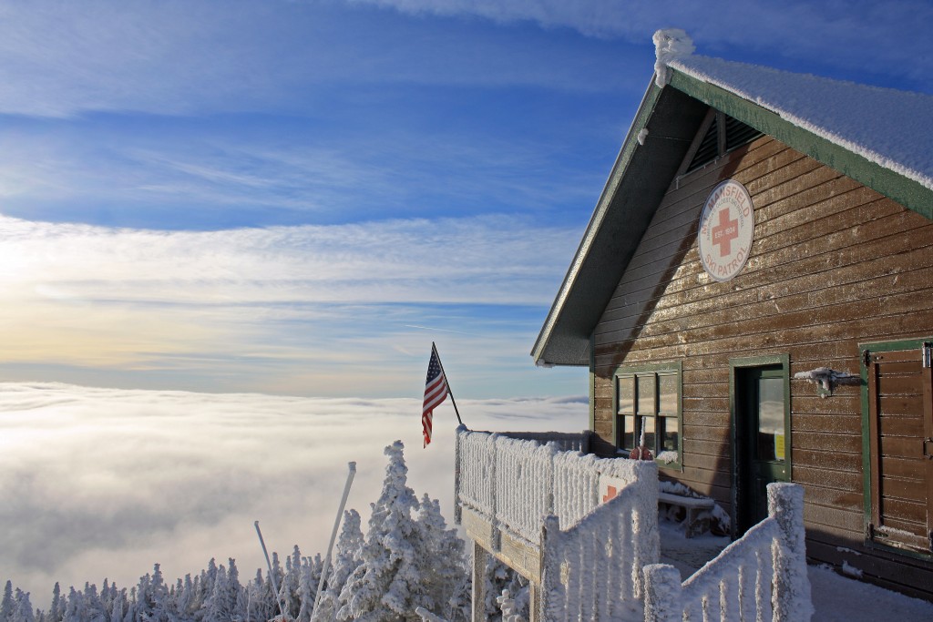 The ski patrol cabin at the top of Stowe's Four Runner quad. Photo courtesy Stowe Mountain Resort