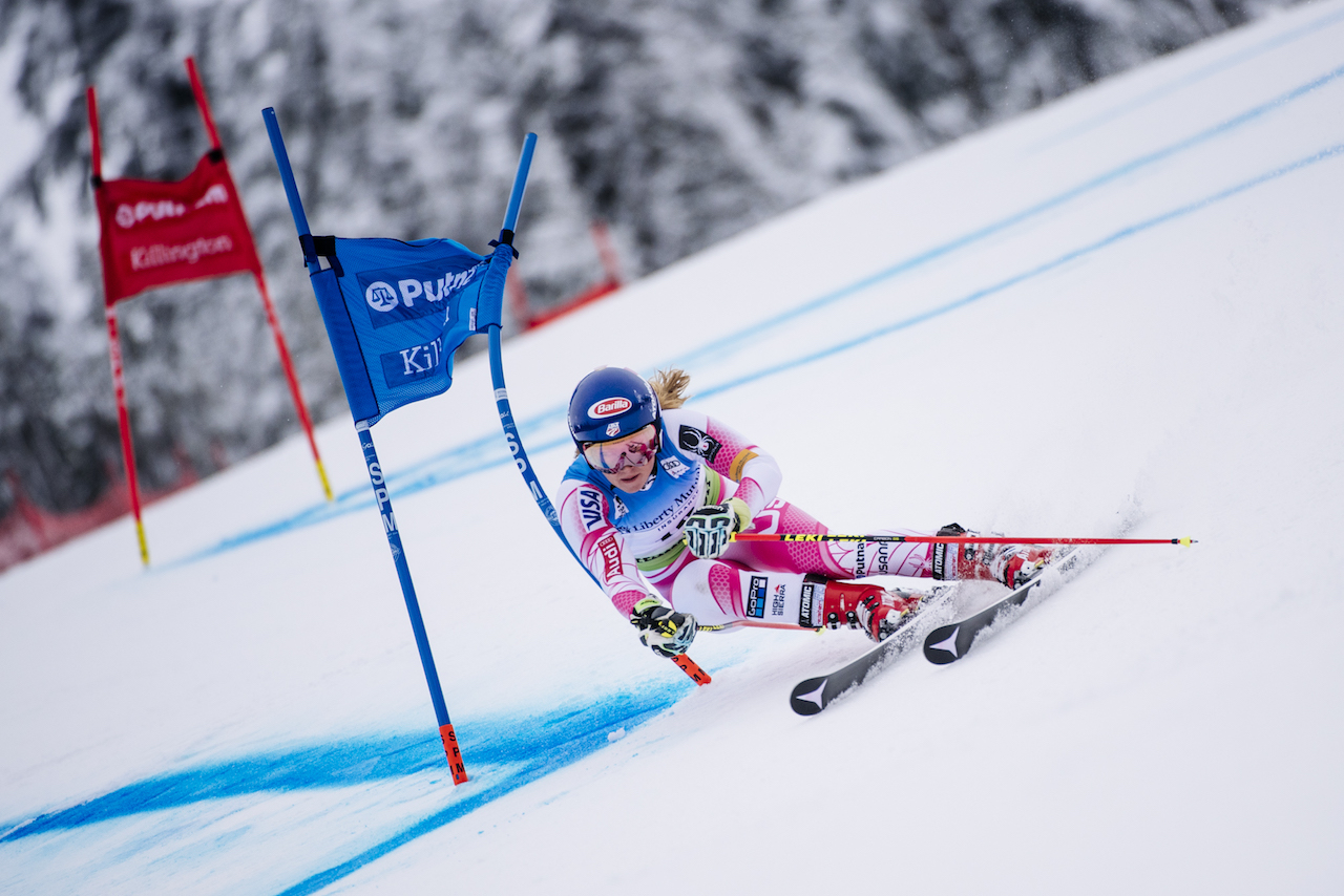 Mikaela Shiffrin, skiing in a 10th place start on the first fun of the GS World Cup today. Photo by Brooks Curran 